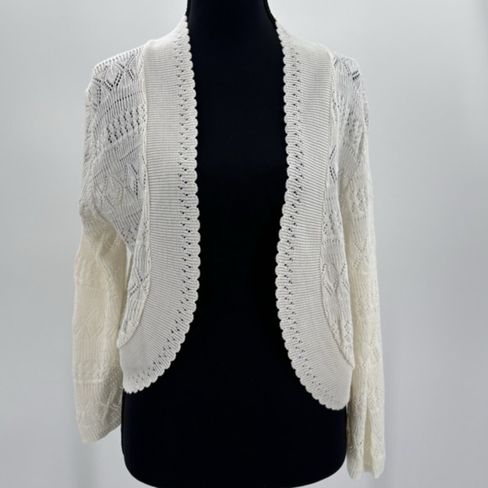 Vintage Crochet Ivory open front cardigan womens XL Boho Coquette Soft Feminine